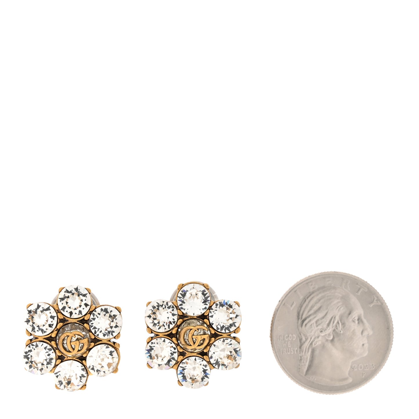 Metal Crystal Double G Clip On Earrings Aged Gold