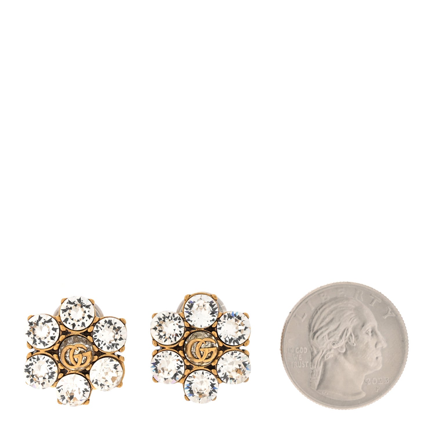 Gucci Metal Crystal Double G Clip On Earrings Aged Gold 2 of 5