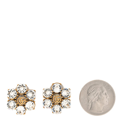 Gucci Metal Crystal Double G Clip On Earrings Aged Gold 2 of 5