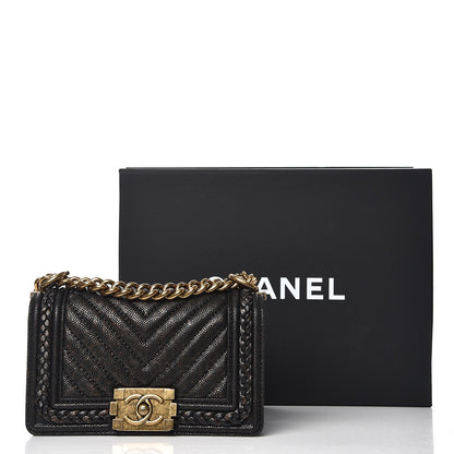 Chanel Patinated Calfskin Braid Around Chevron Small Boy Flap Brown 11 of 11