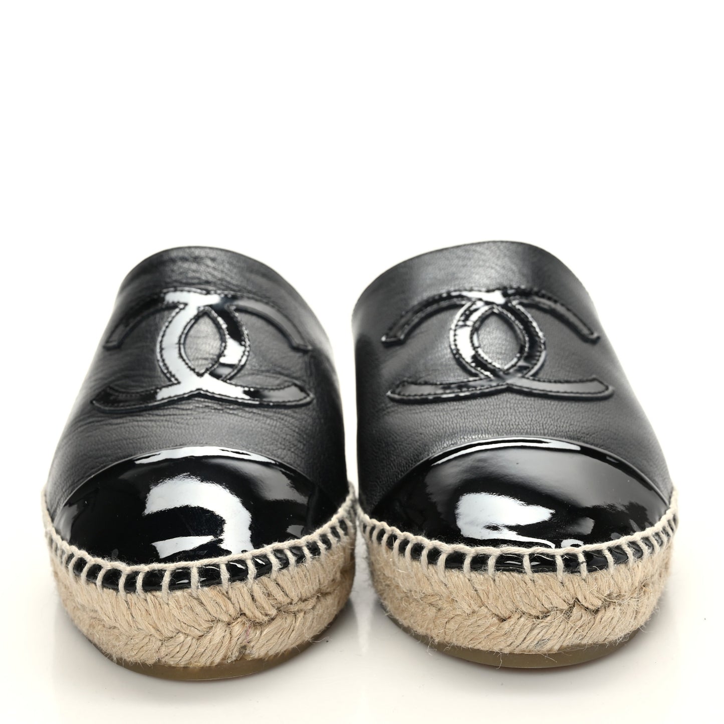 Goatskin Patent Calfskin CC Espadrille Mules 36 Black
