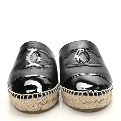 Chanel Goatskin Patent Calfskin CC Espadrille Mules 36 Black 2 of 9