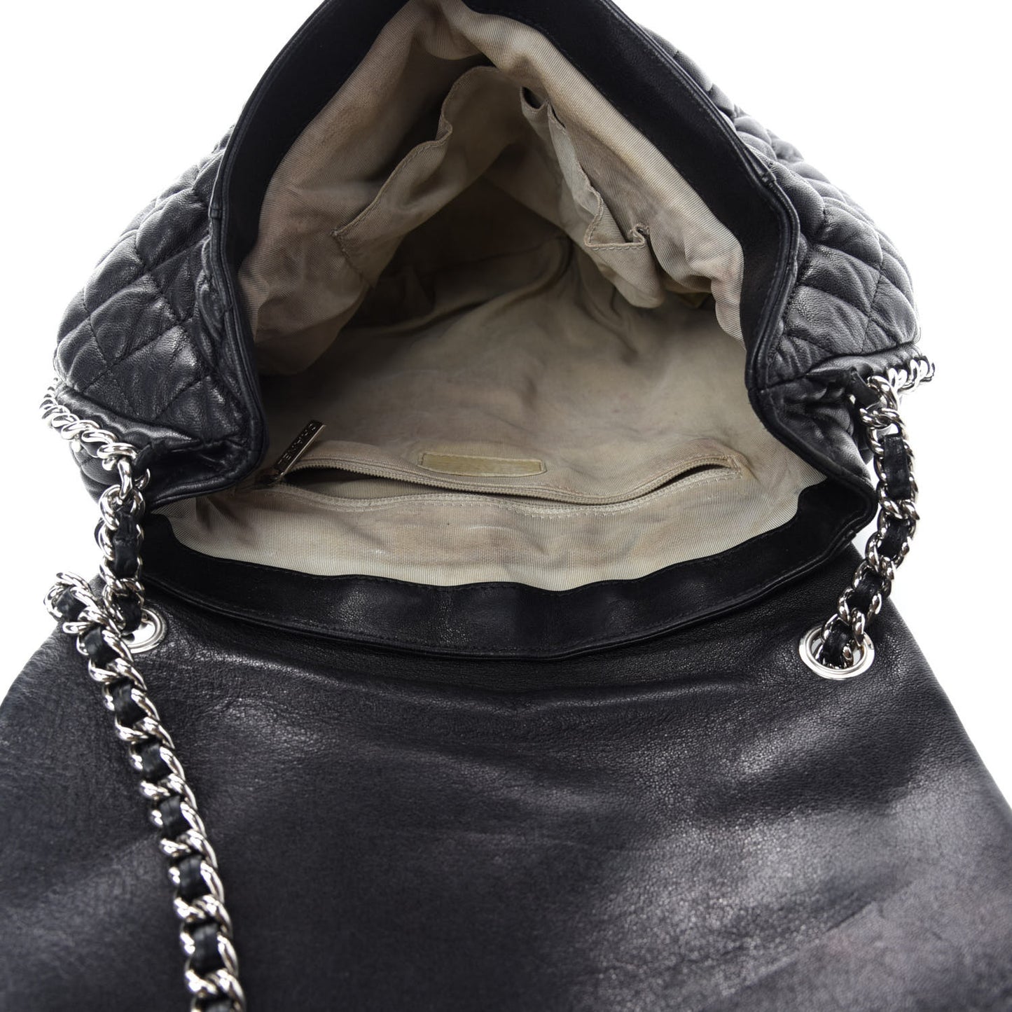 Washed Lambskin Quilted Large Chain Around Messenger Black