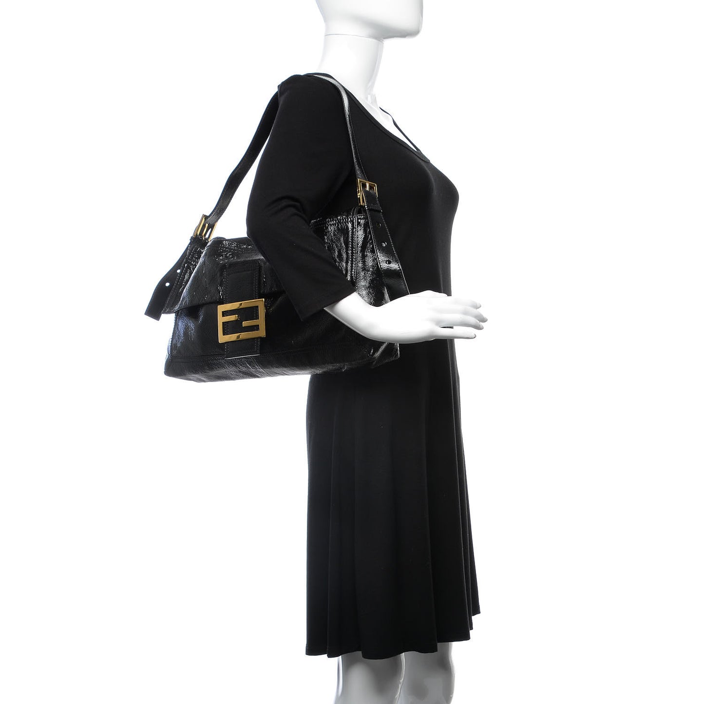 Vitello Naplak Large Convertible Baguette Black