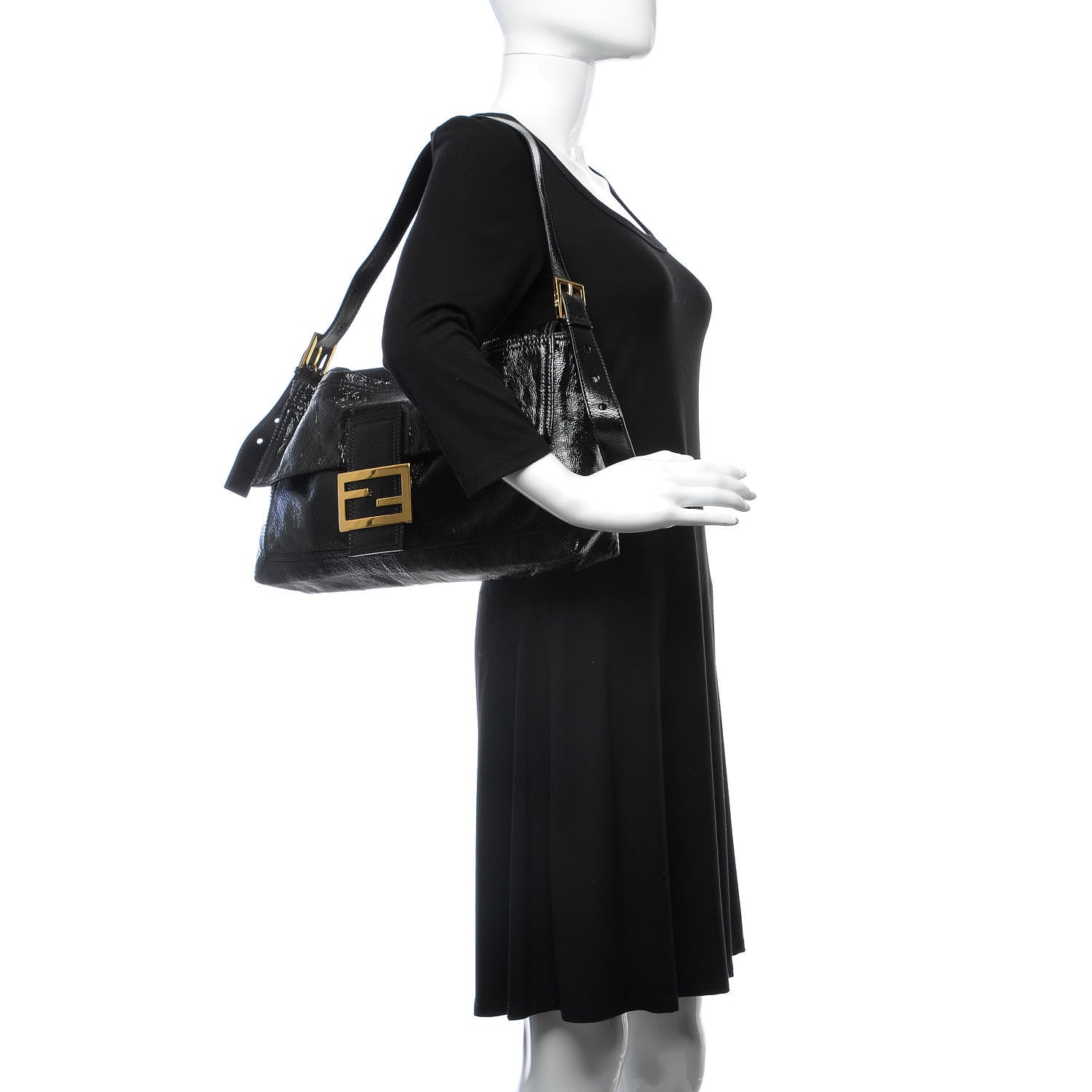 Fendi Vitello Naplak Large Convertible Baguette Black 2 of 8