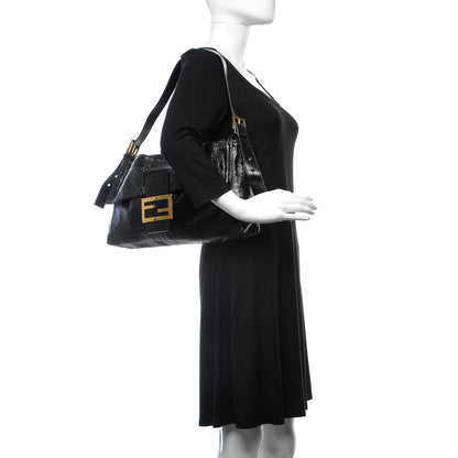 Fendi Vitello Naplak Large Convertible Baguette Black 2 of 8