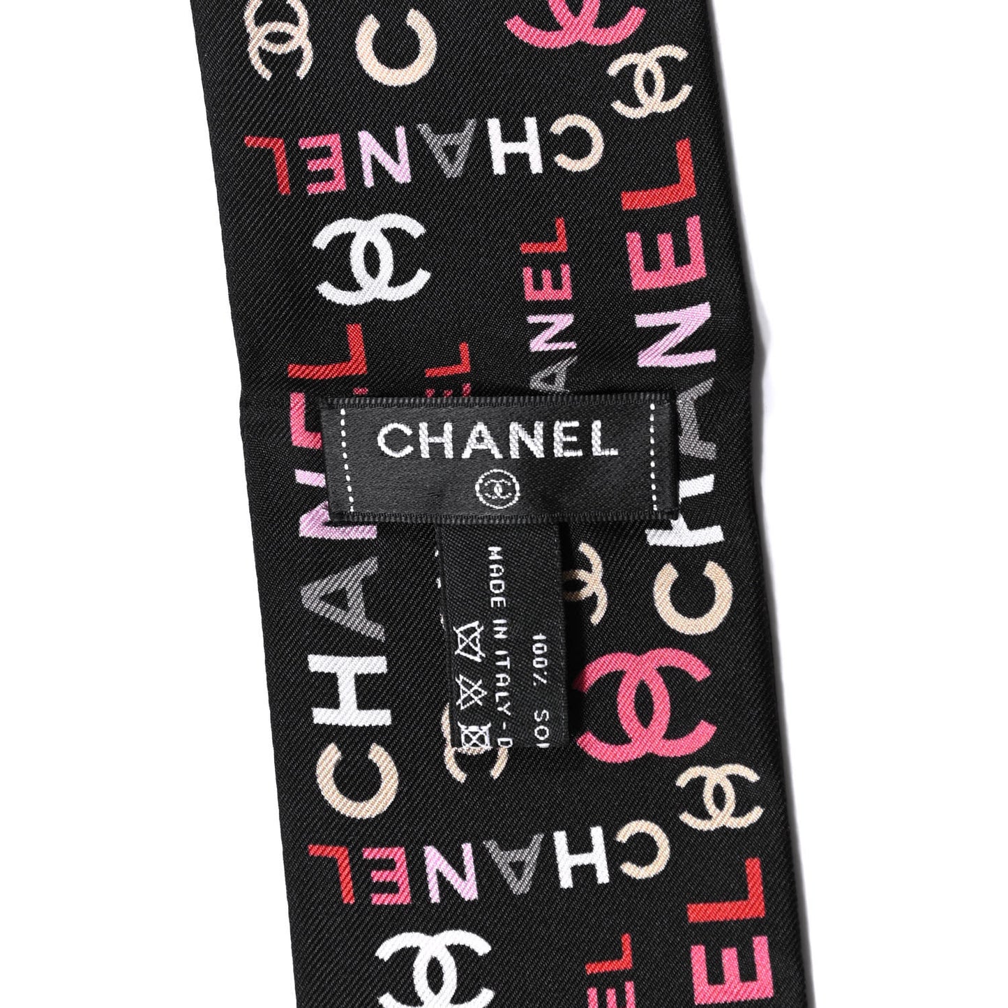 Silk Twill Slim Logo Bandeau Scarf Black