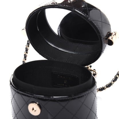 Chanel Patent Quilted Round Mini Vanity Case With Chain Black 6 of 12