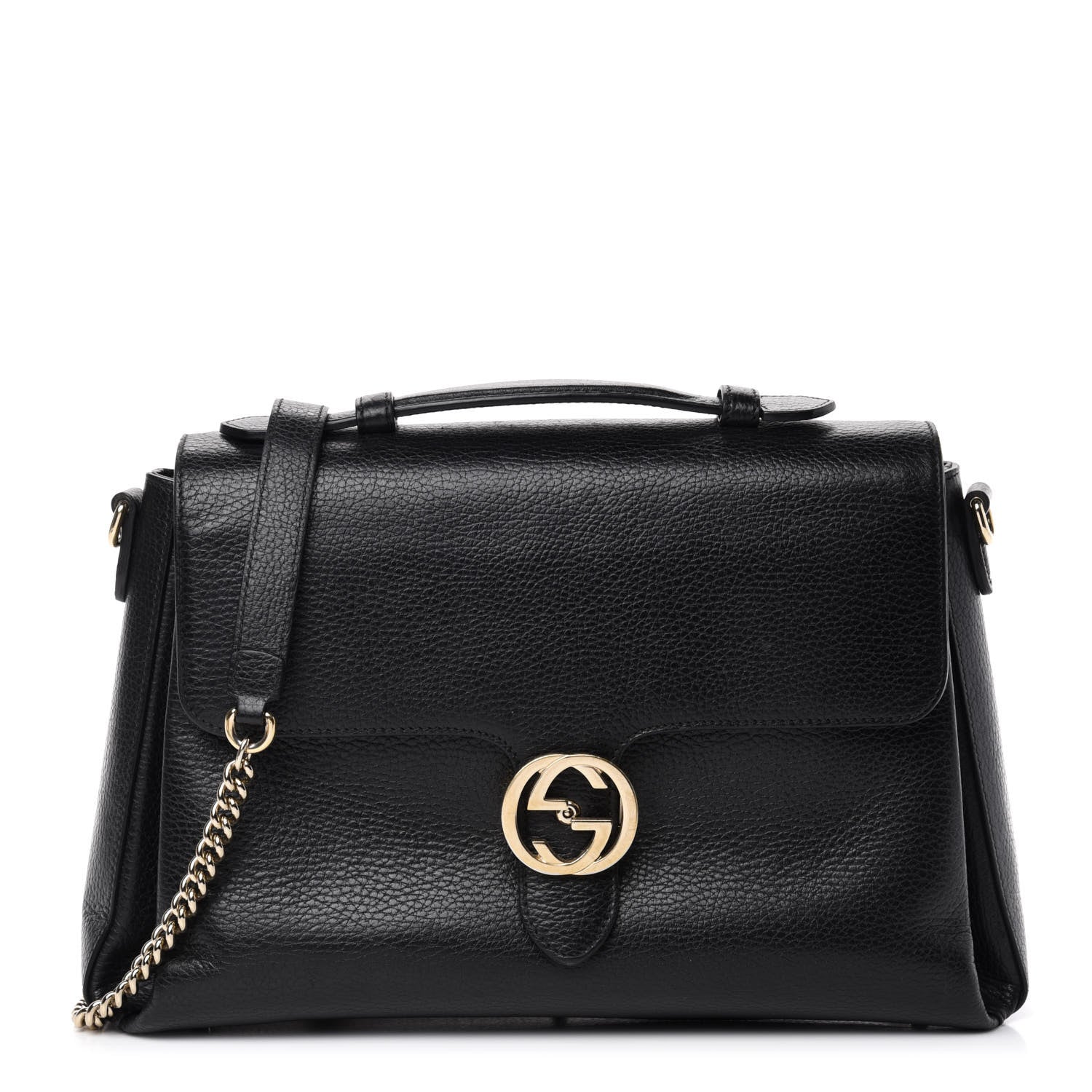 Gucci Dollar Calfskin Medium Interlocking G Top Handle Shoulder Bag Black 1 of 10