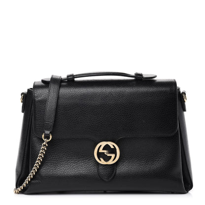Gucci Dollar Calfskin Medium Interlocking G Top Handle Shoulder Bag Black 1 of 10