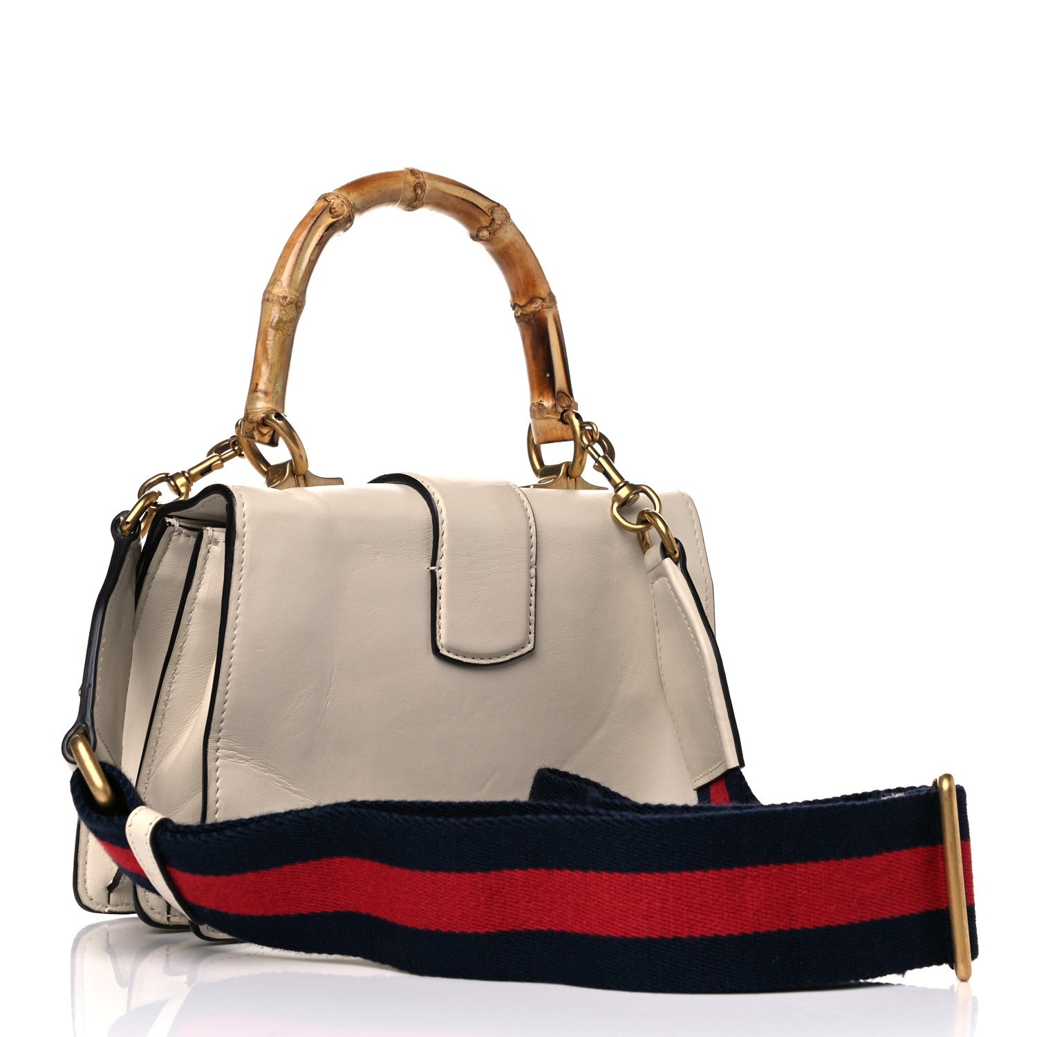 Gucci Calfskin Bamboo Web Mini Dionysus Top Handle Bag White Blue Hibiscus Red 3 of 29