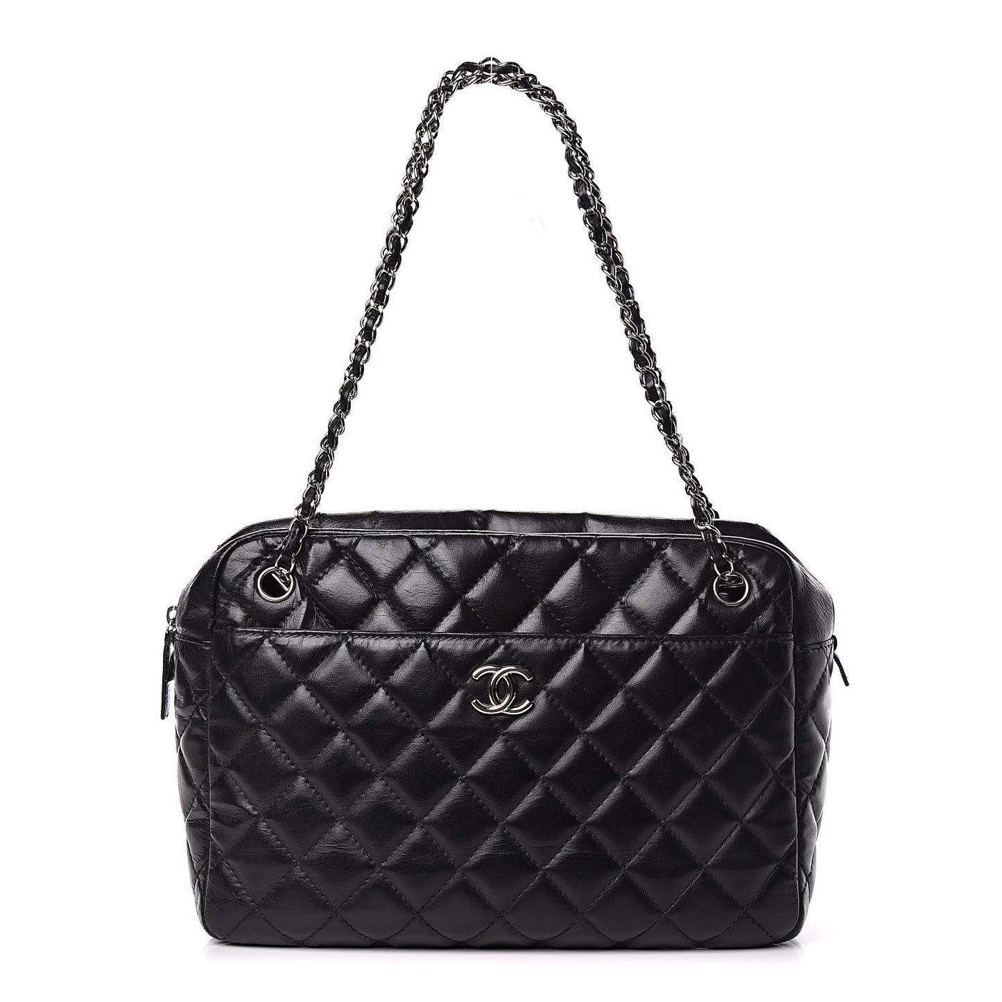 Lambskin Quilted Large Camera Case Black