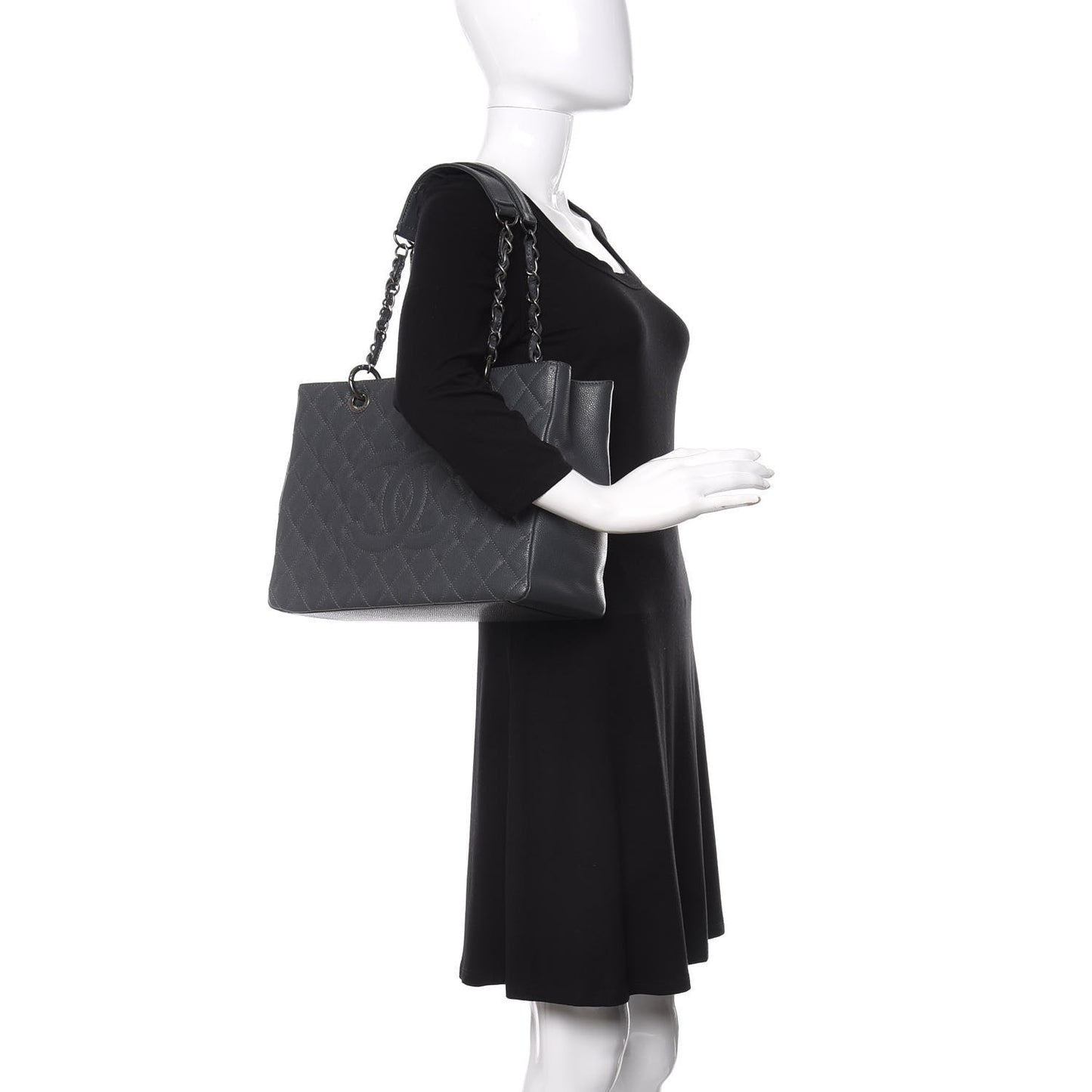 Caviar Quilted Grand Shopping Tote GST Dark Grey