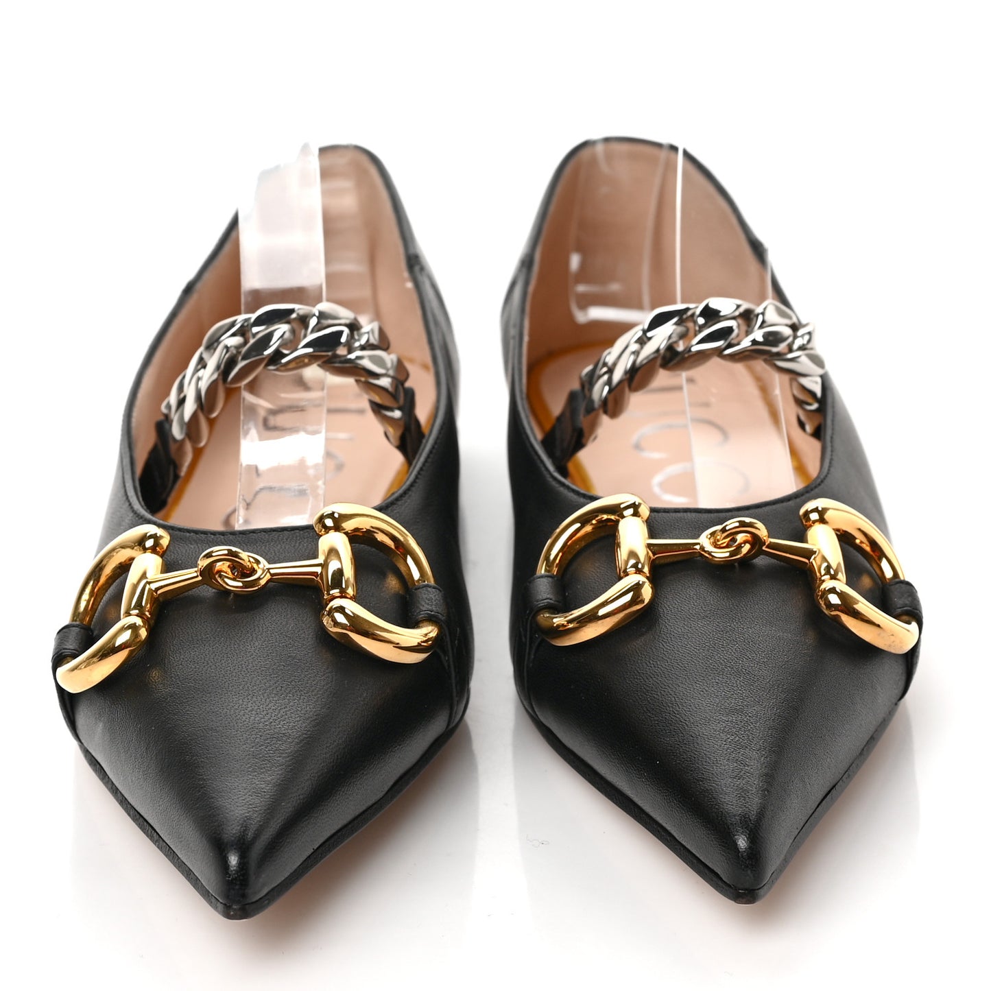 Nappa Lumiere Deva Horsebit Chain Embellished Flats 36.5 Black