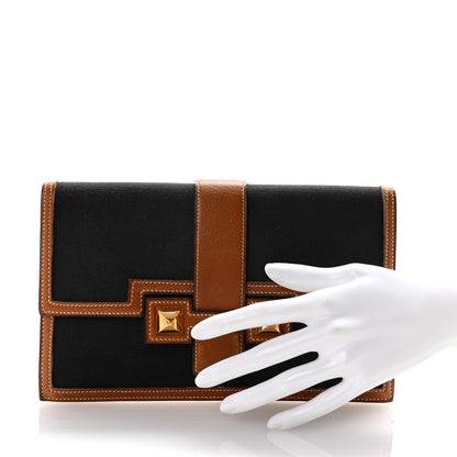 Hermes Canvas Courchevel Medor Clutch Gold Brown 2 of 6