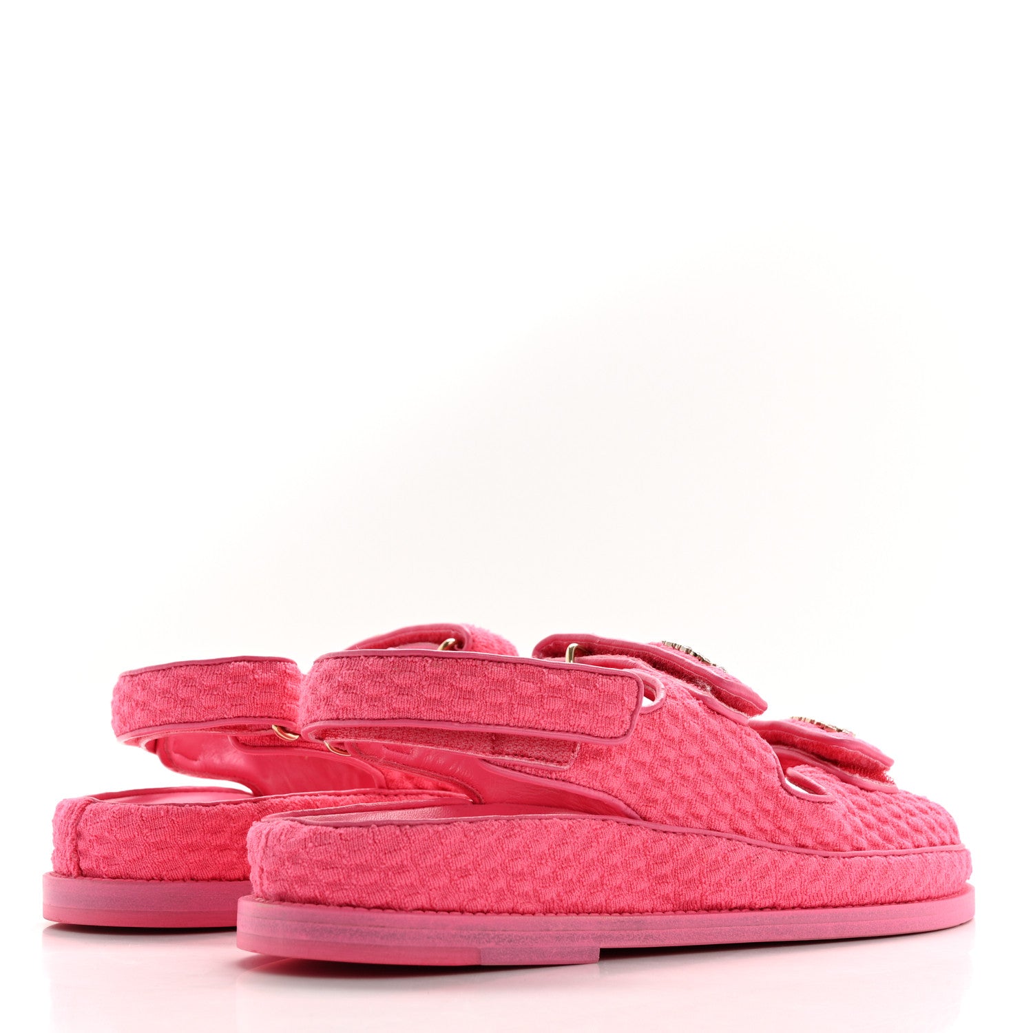 Chanel Knit Fabric Velcro Dad Sandals 39 Pink 4 of 11