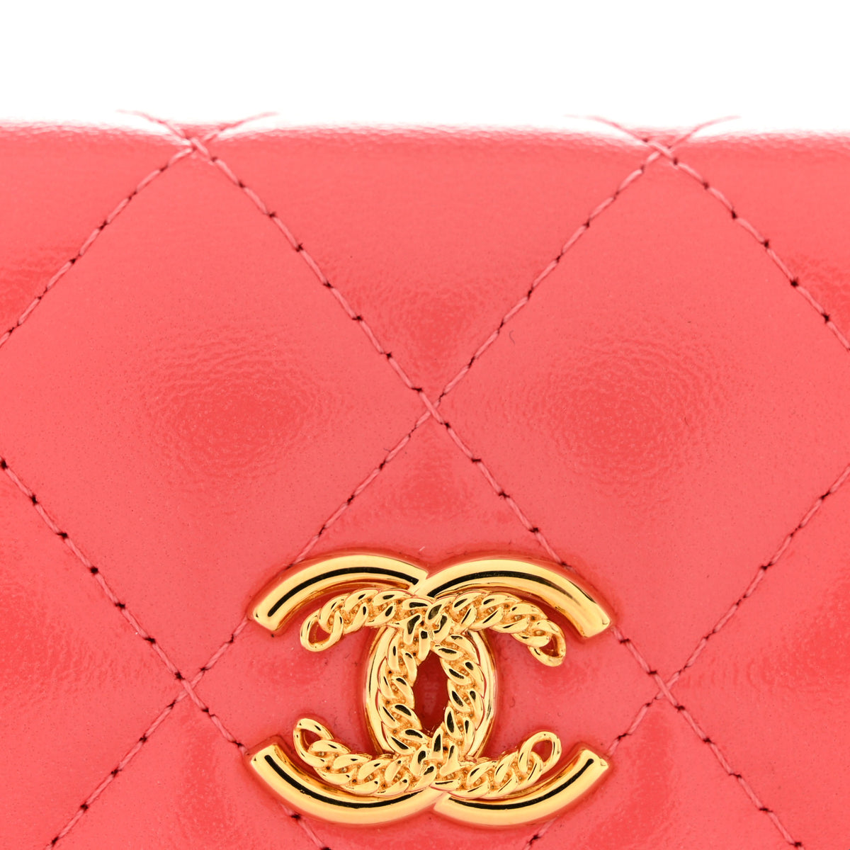 Chanel Shiny Lambskin Quilted Card Holder On Chain Pink 11 of 12