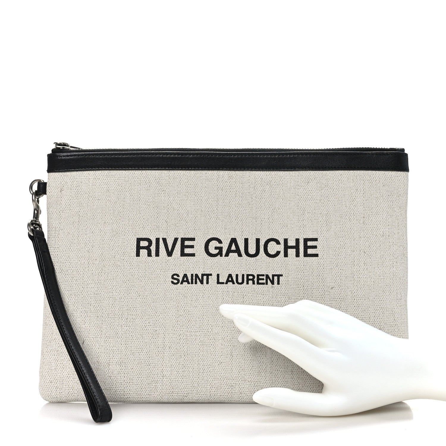 Saint Laurent Linen Canvas Rive Gauche Zipped Pouch Optic White 2 of 7