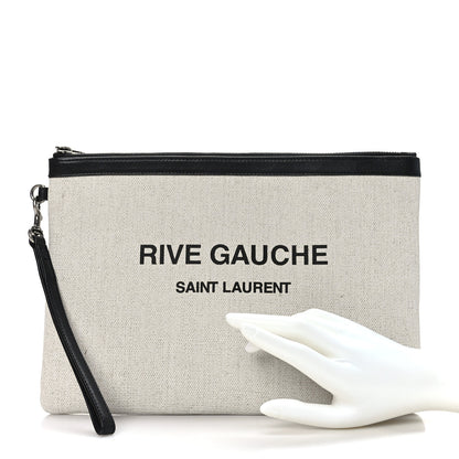 Saint Laurent Linen Canvas Rive Gauche Zipped Pouch Optic White 2 of 7