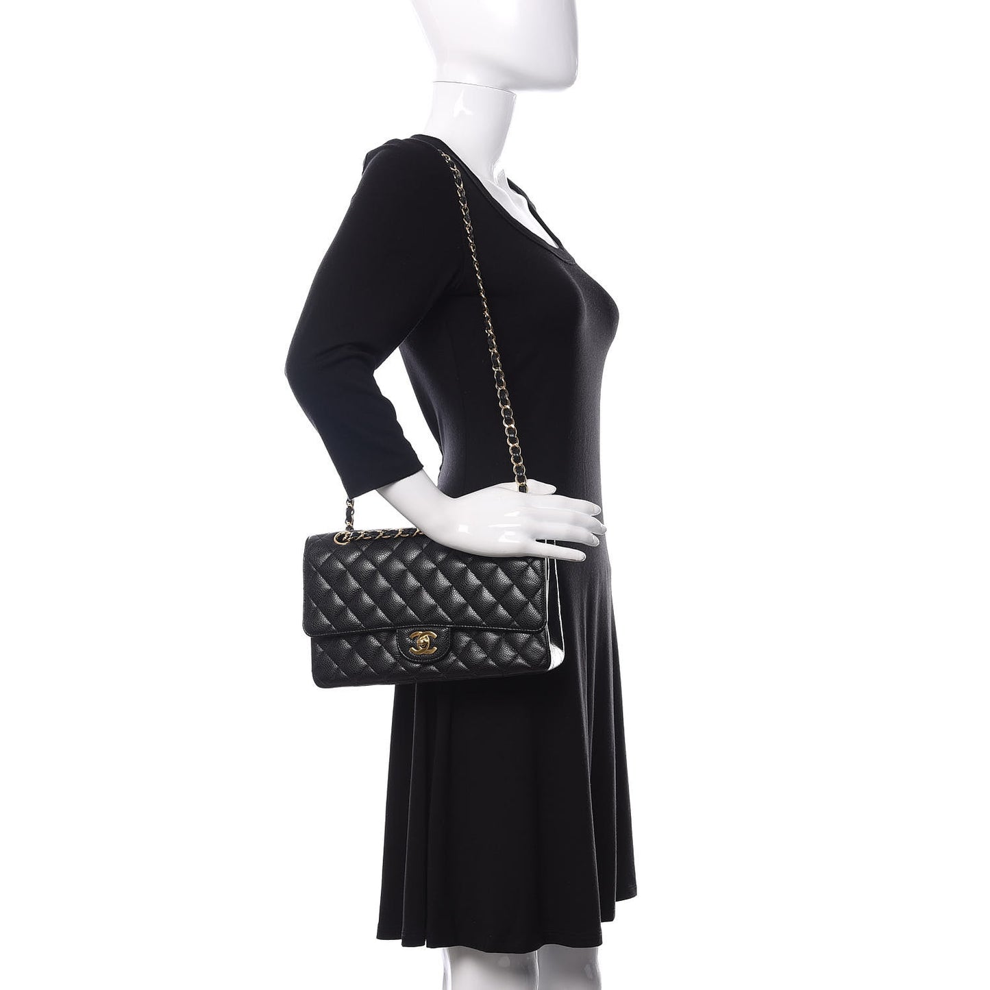 Caviar Quilted Medium Double Flap Black