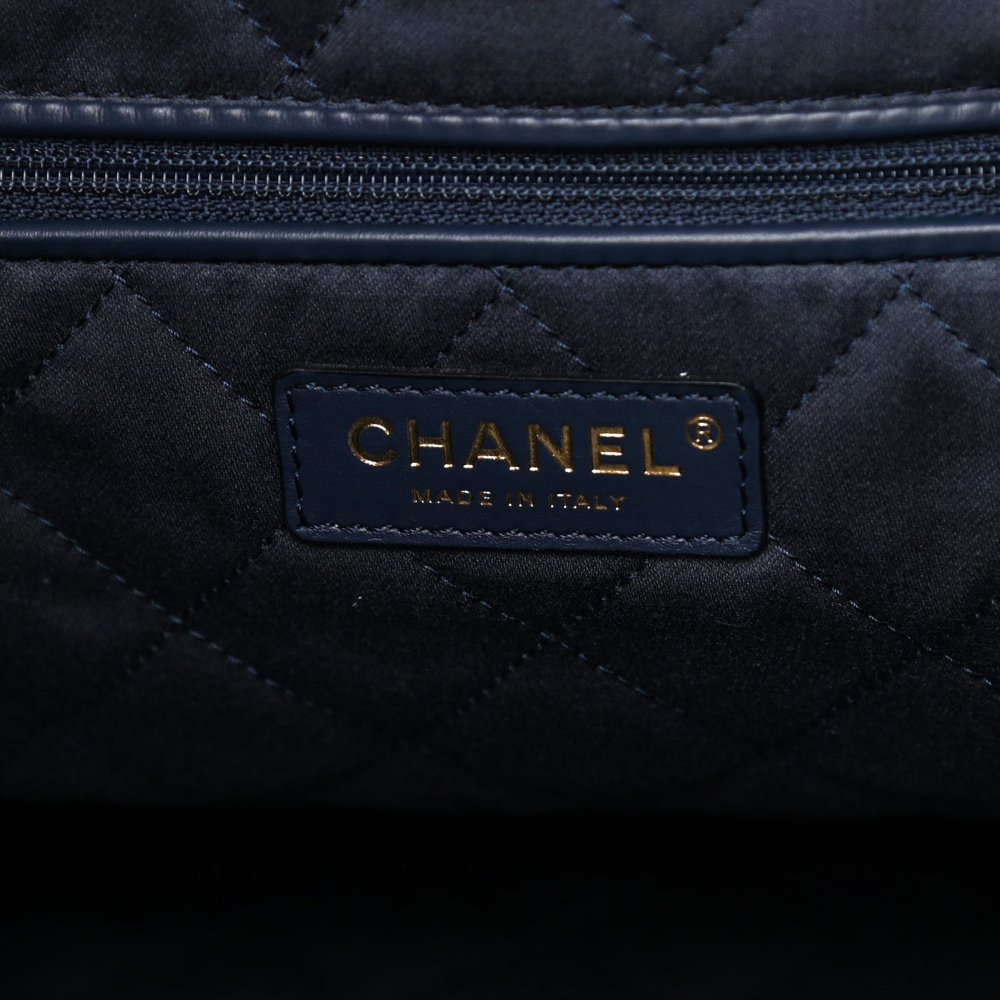 Shiny Calfskin Quilted Chanel 22 Navy Blue