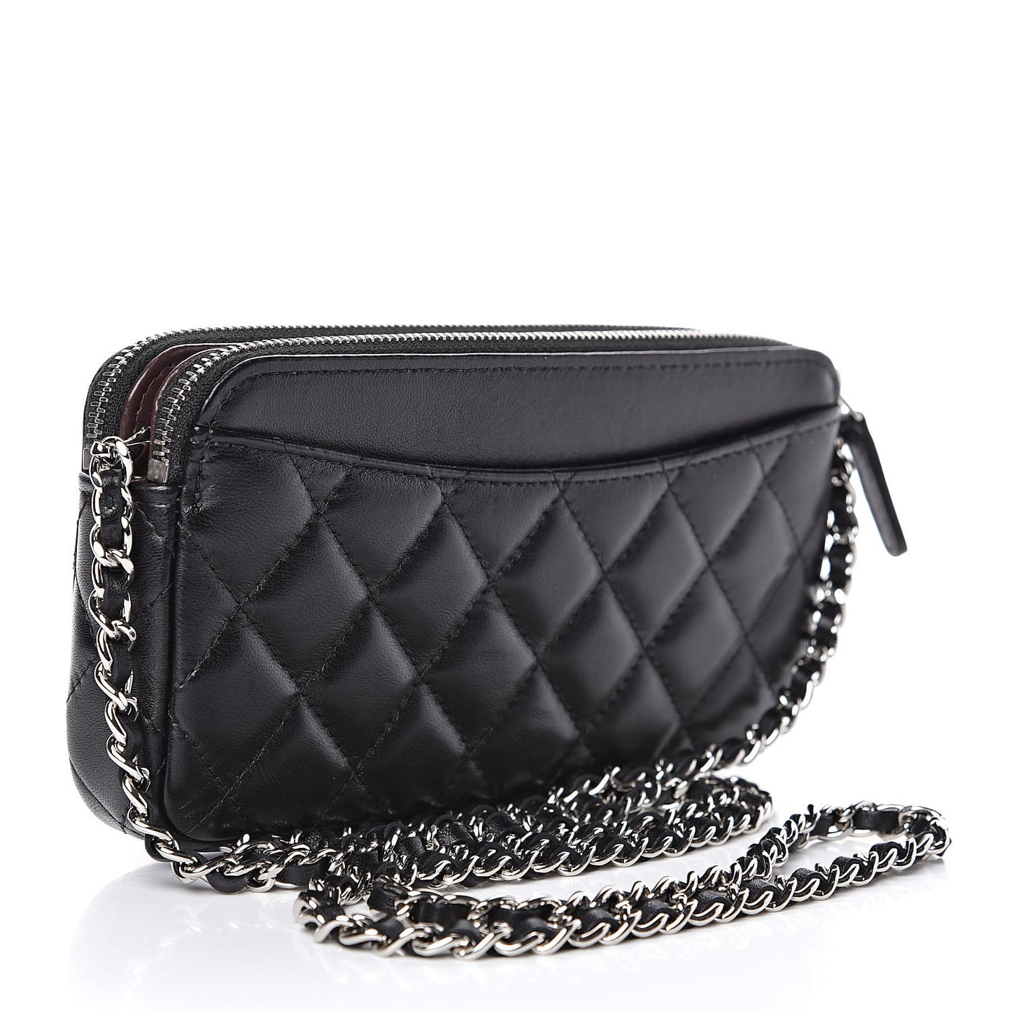 Lambskin Quilted Small Clutch With Chain Black