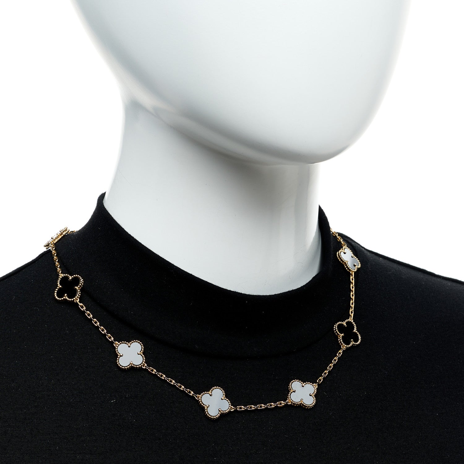 Van Cleef & Arpels 18K Yellow Gold Black Onyx 10 Motifs Vintage Alhambra Necklace 2 of 5