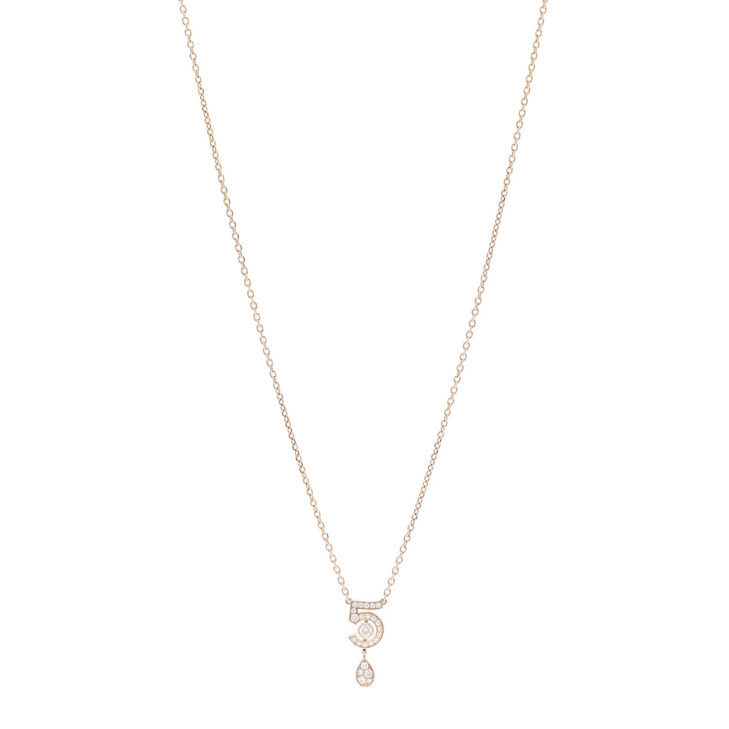Chanel 18K Beige Gold Diamond Eternal No 5 Pave Necklace 1 of 5
