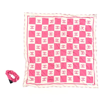 Chanel Silk CC Scarf Hair Tie Pink Ecru 2 of 4