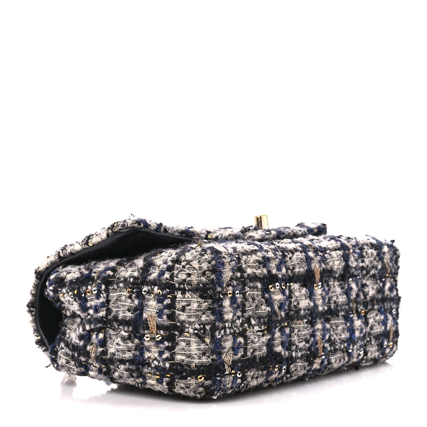Chanel Glittered Tweed Quilted Mini Rectangular Flap Navy Blue 4 of 11