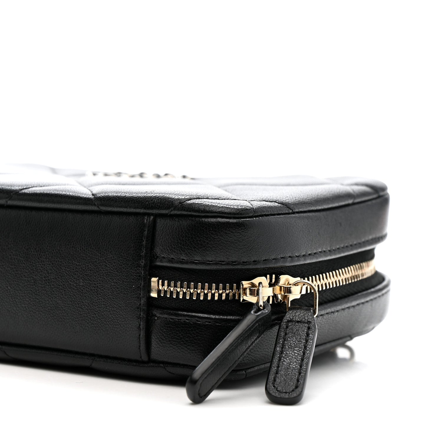 Goatskin Quilted Chanel 19 Camera Crossbody Case Black