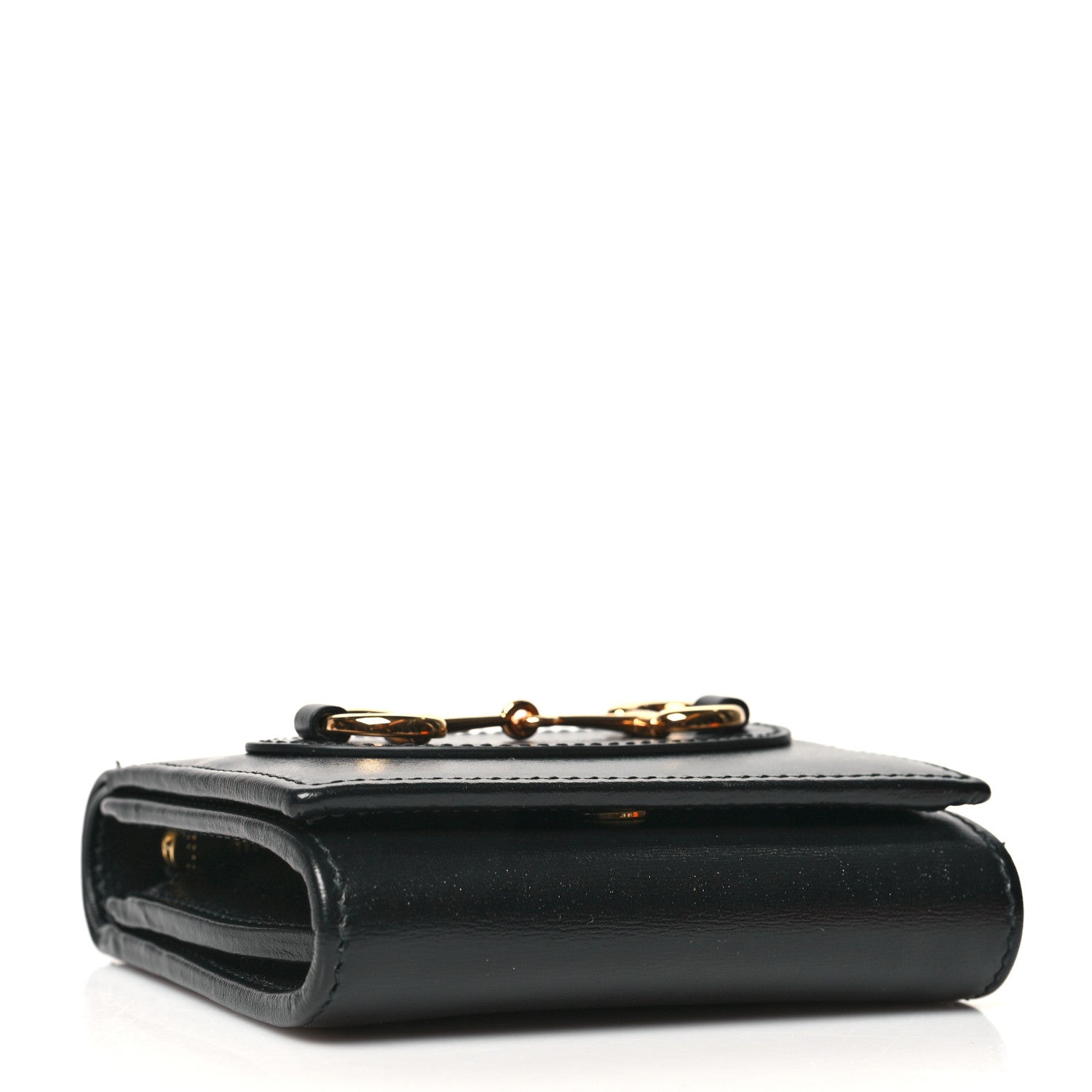 Gucci Boarded Plutone Calfskin Horsebit 1955 Flap Card Case Wallet Black 4 of 11