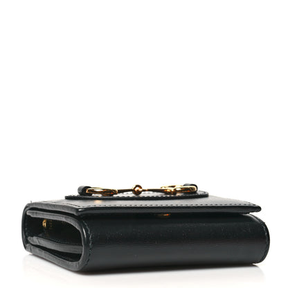 Gucci Boarded Plutone Calfskin Horsebit 1955 Flap Card Case Wallet Black 4 of 11