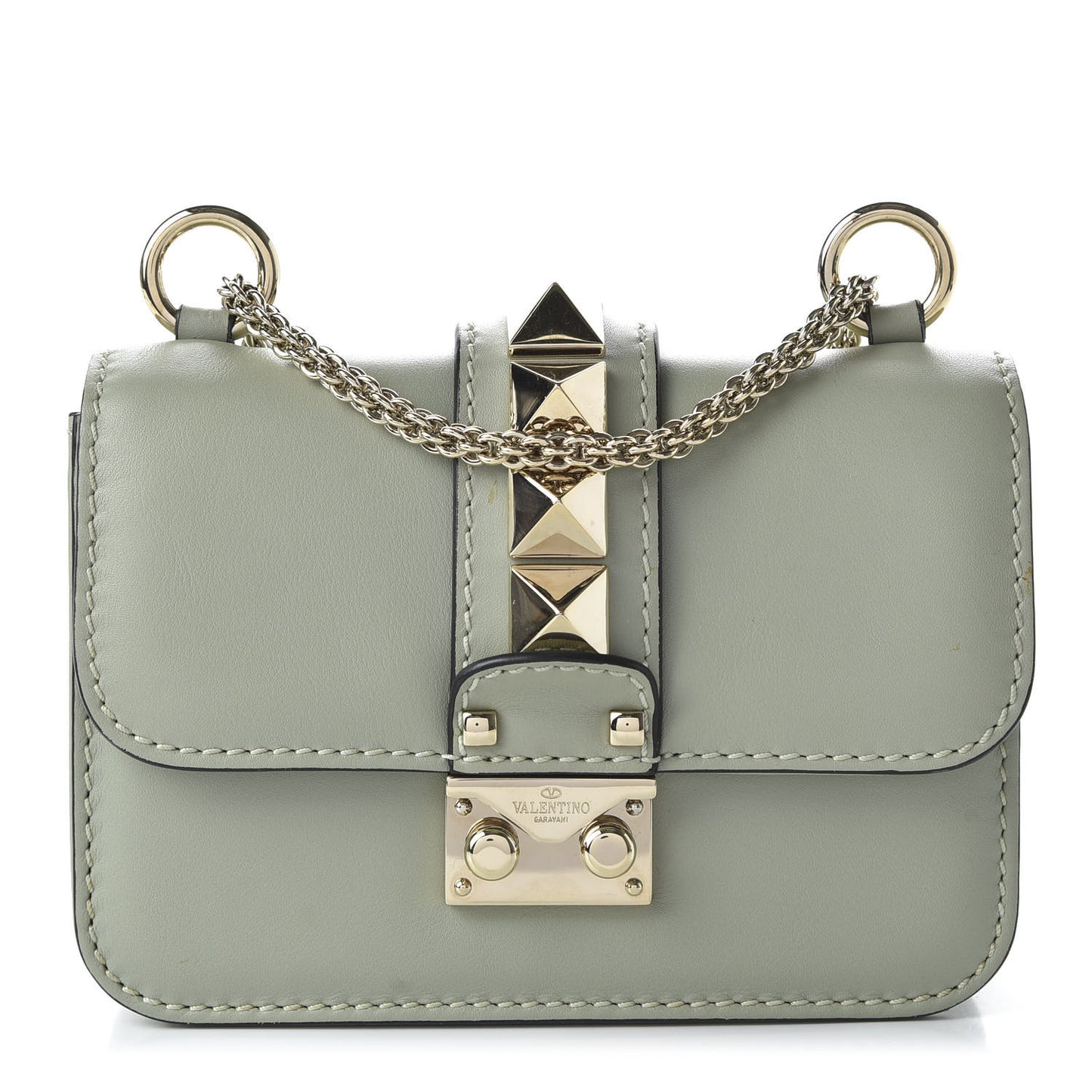 Vitello Mini Glam Lock Rockstud Flap Water Green