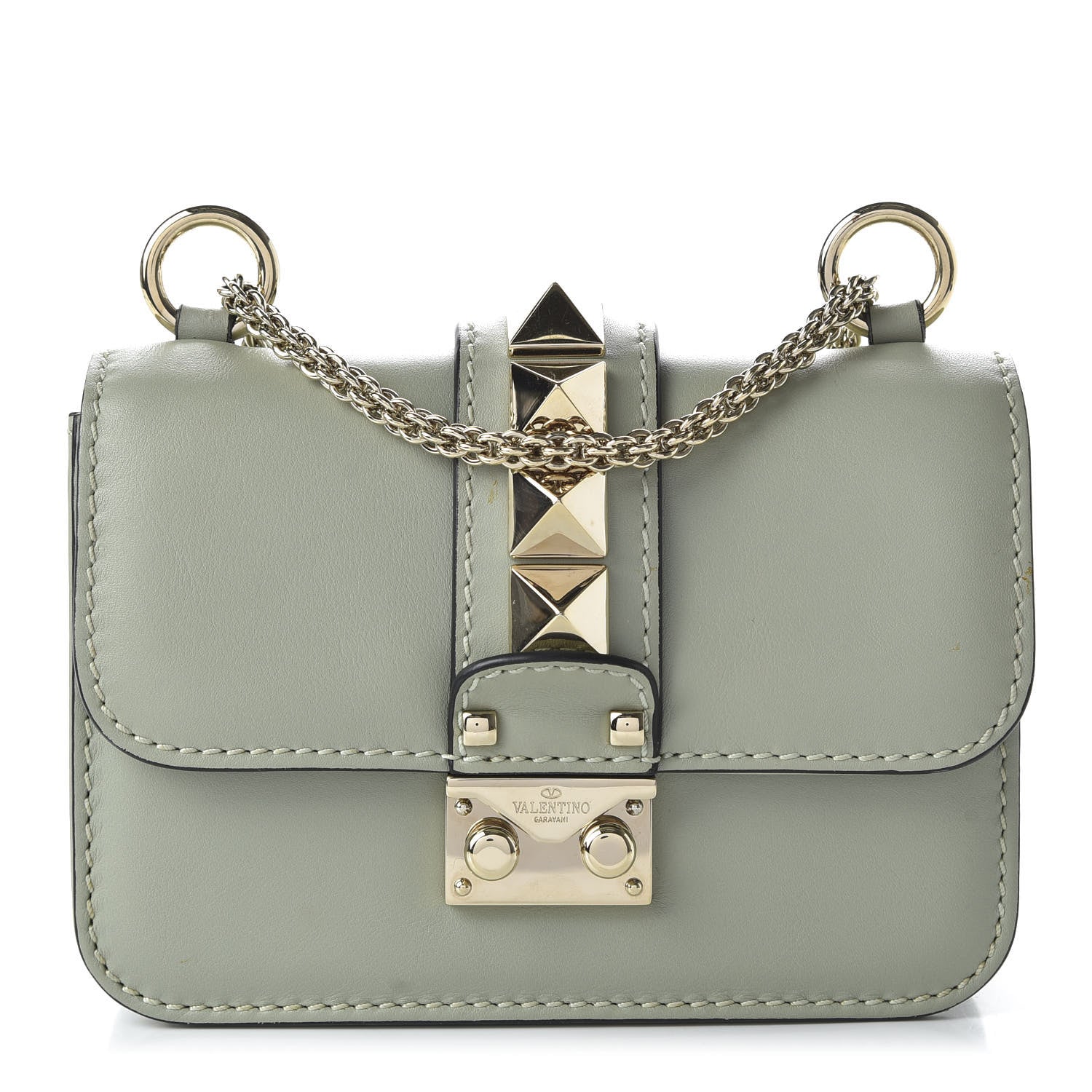 Valentino Garavani Vitello Mini Glam Lock Rockstud Flap Water Green 2 of 19