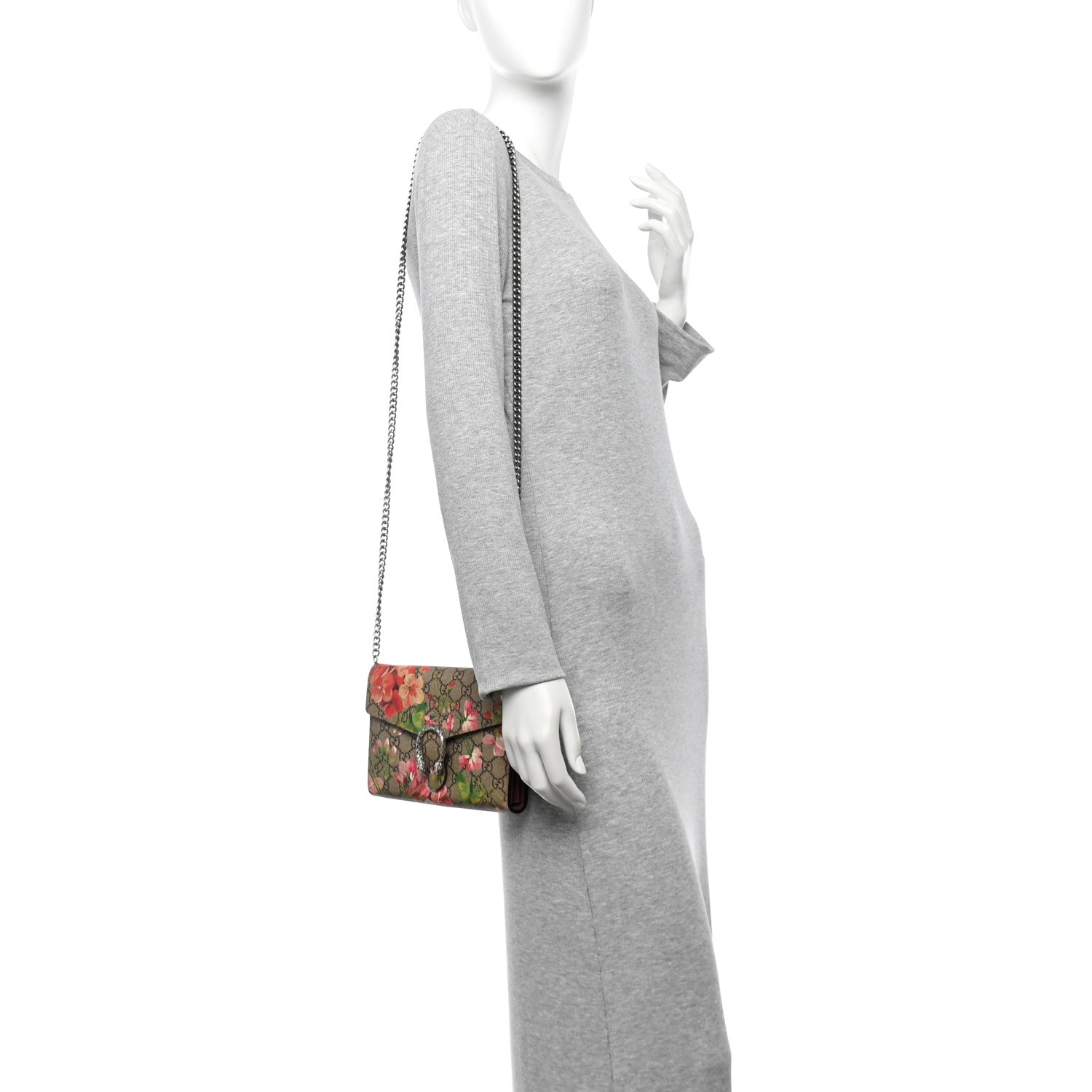Gucci GG Supreme Monogram Blooms Mini Dionysus Chain Wallet Beige Multicolor Dry Rose 2 of 10