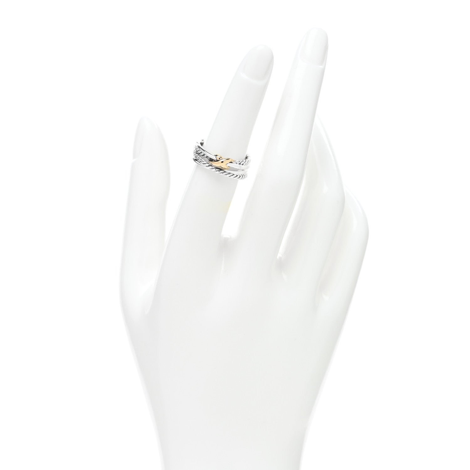 David Yurman Sterling Silver 18K Yellow Gold 6mm X Crossover Ring 50 5.5 2 of 4