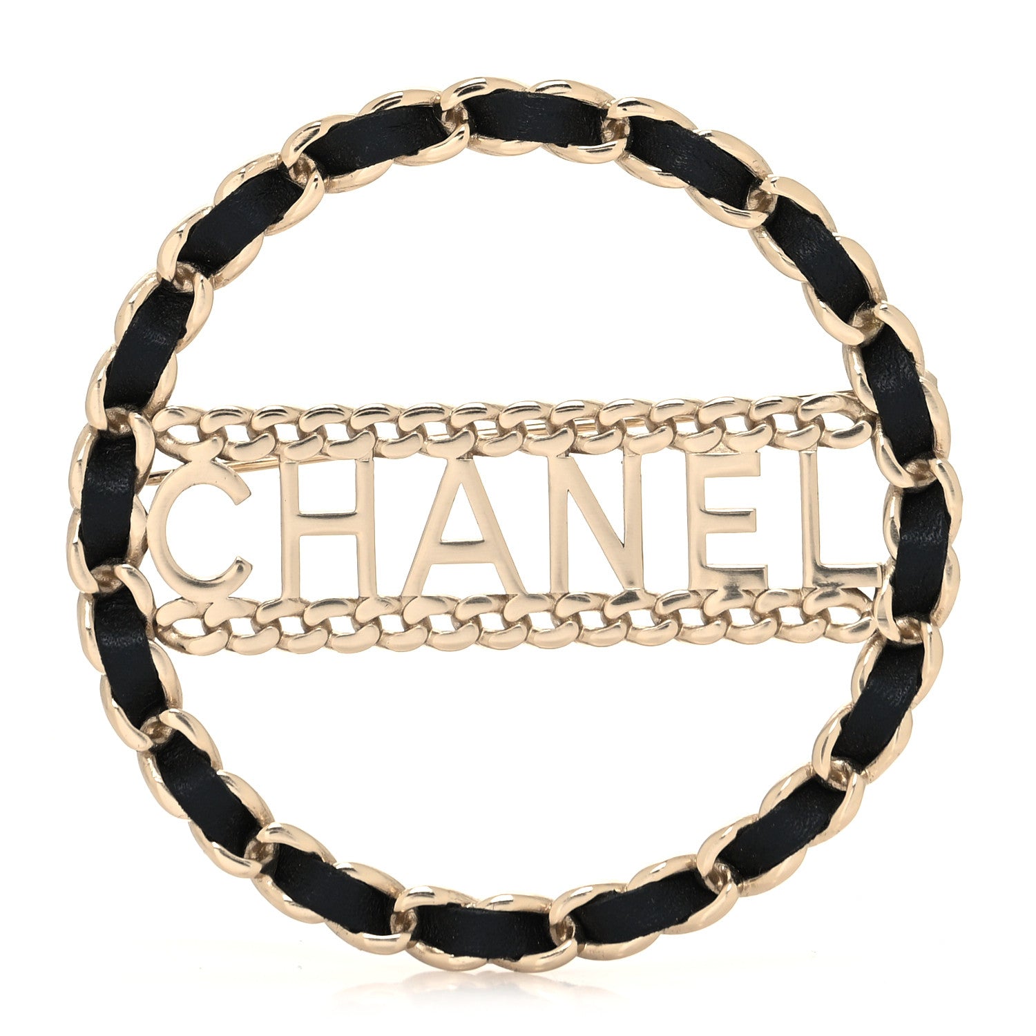 Chanel Lambskin Chain Logo Brooch Black Gold 1 of 4