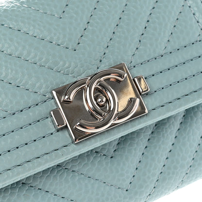 Chanel Caviar Chevron Quilted Boy Card Holder Light Blue 12 of 14