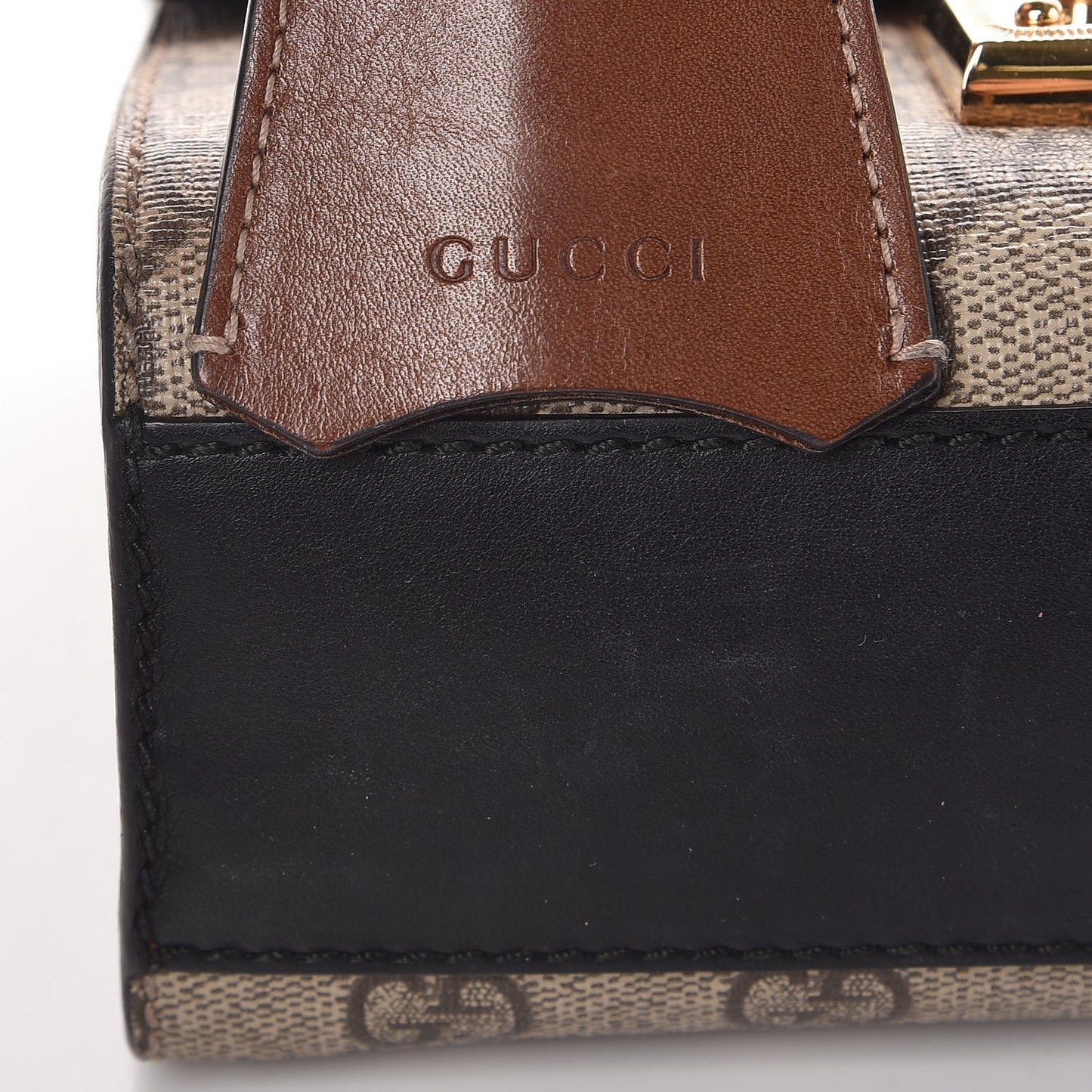 GG Supreme Monogram Calfskin Small Padlock Shoulder Bag Beige Black Cuir