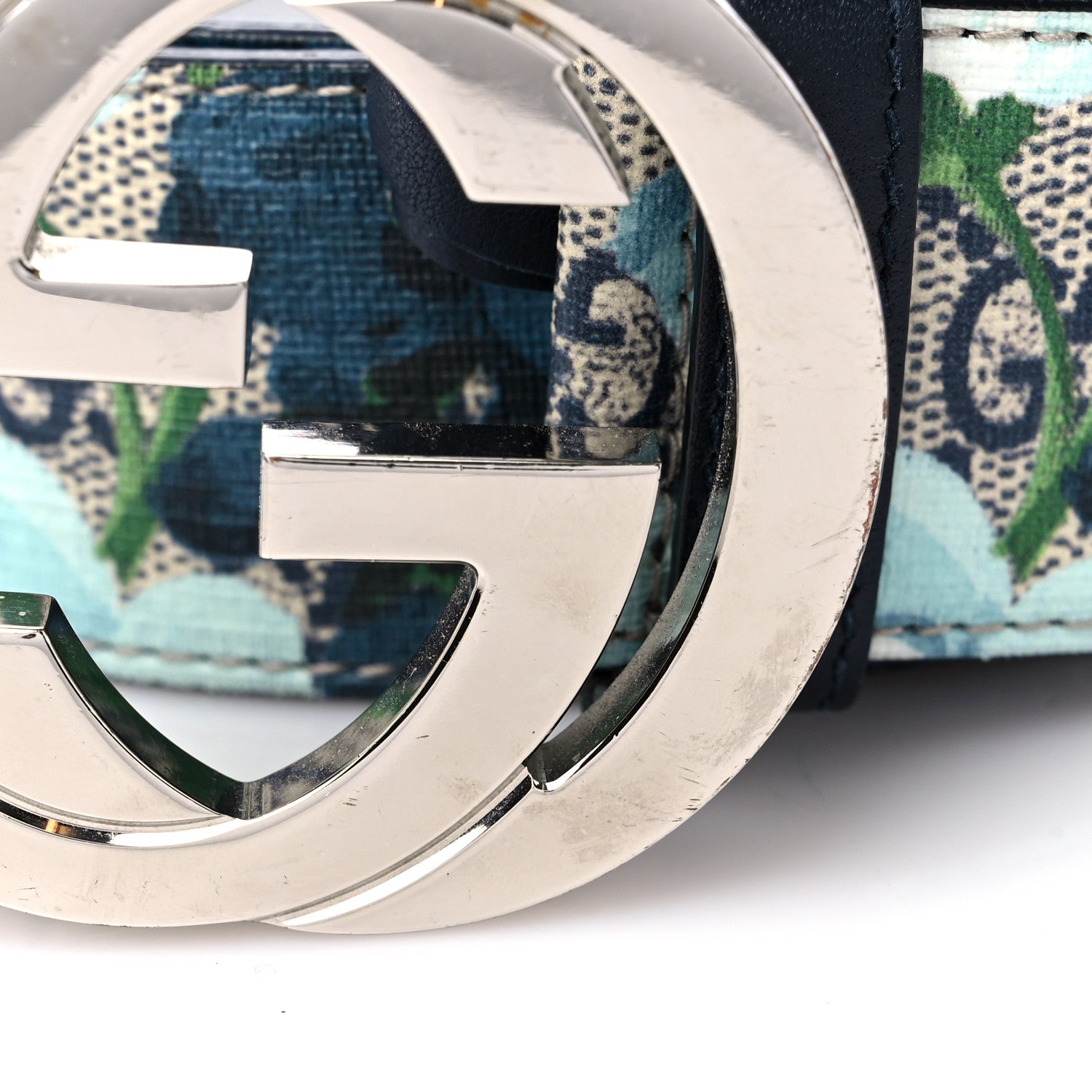 Gucci GG Supreme Monogram Blooms Interlocking G Belt Beige Blue