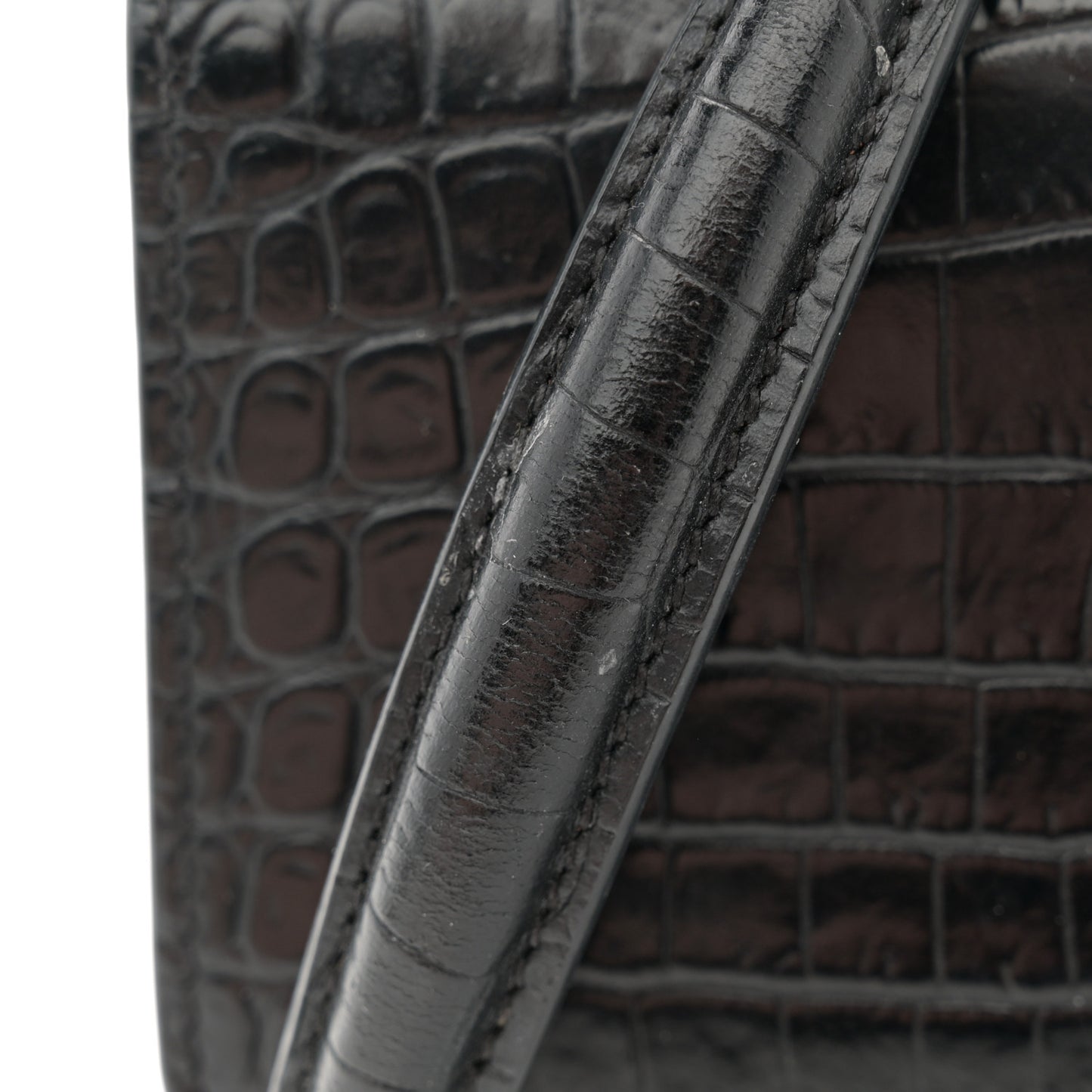 Calfskin Crocodile Embossed Monogram Sunset Chain Wallet Black