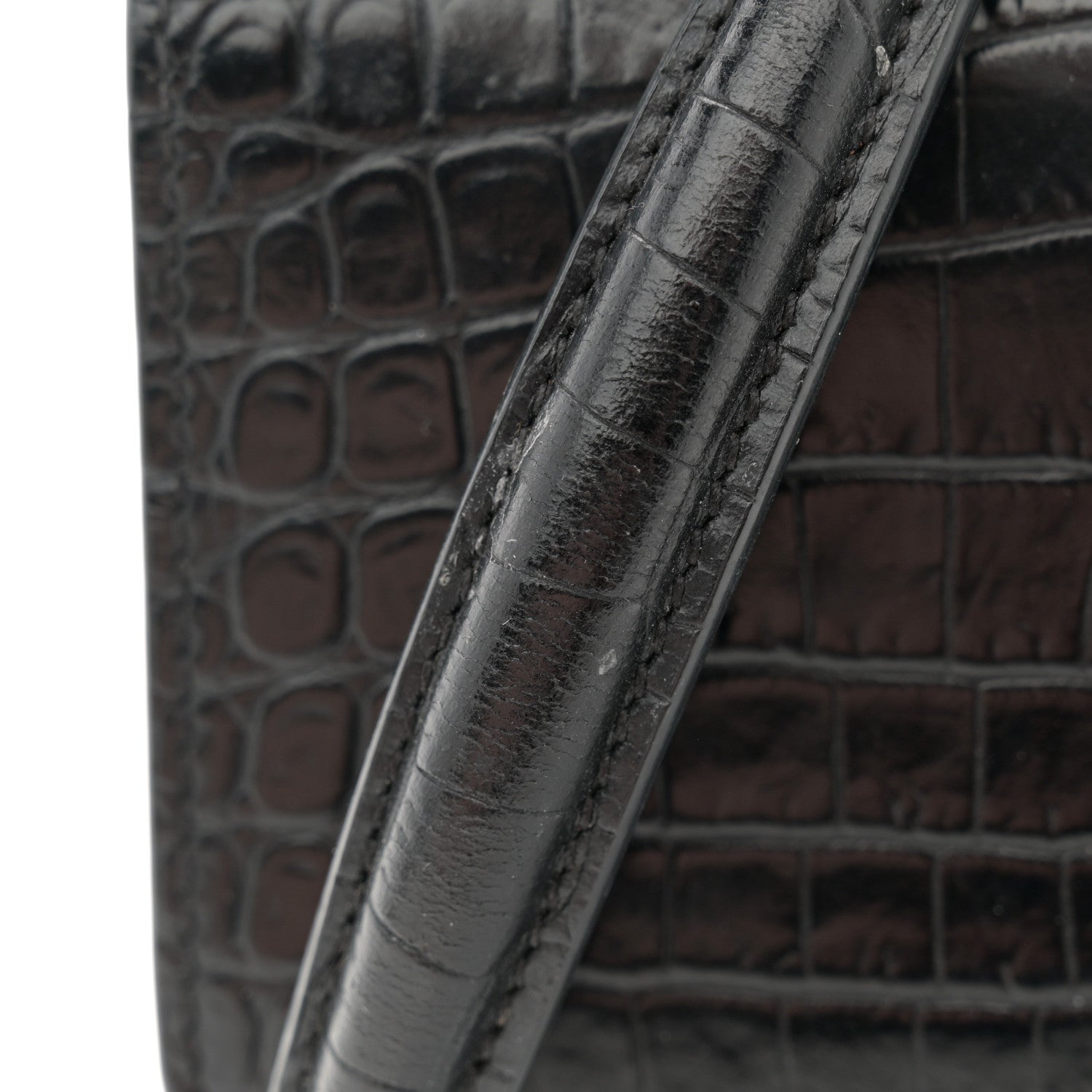 Saint Laurent Calfskin Crocodile Embossed Monogram Sunset Chain Wallet Black 12 of 13