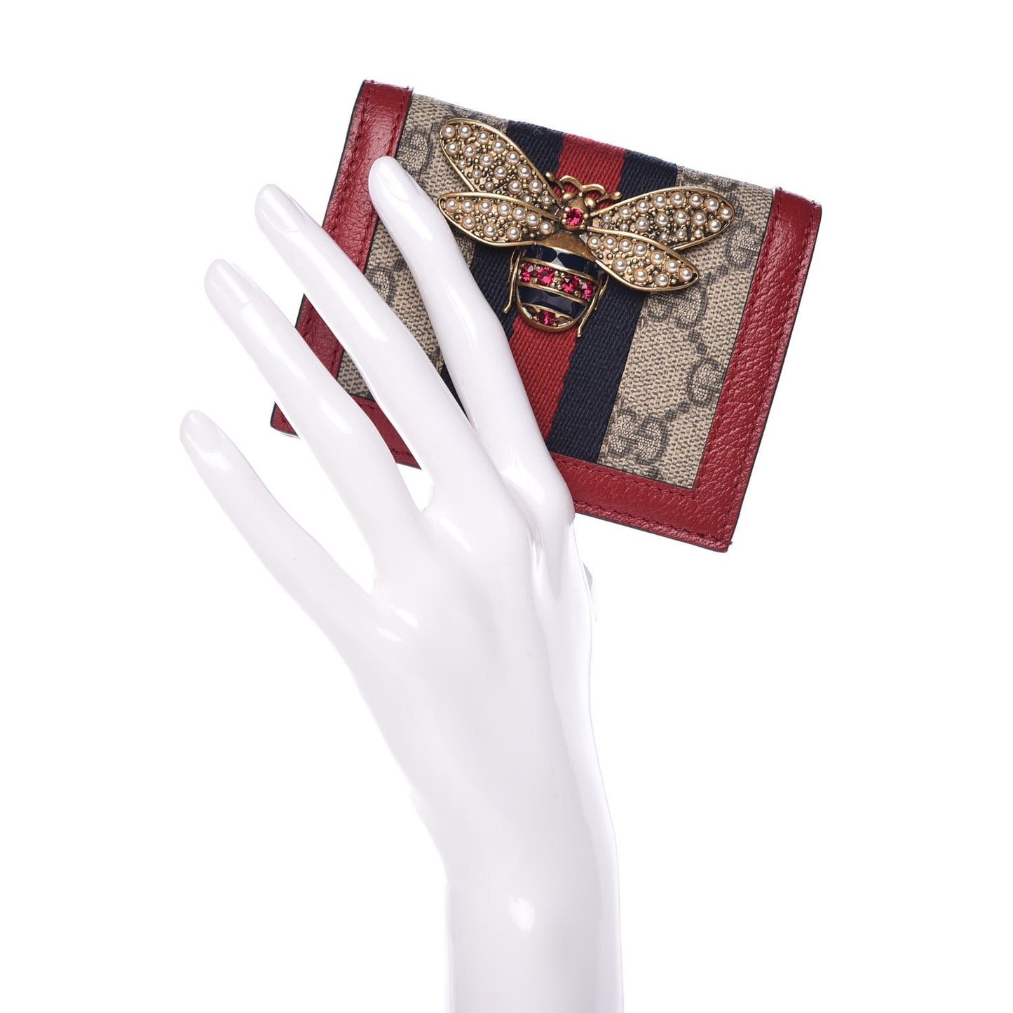 GG Supreme Monogram Queen Margaret Card Case Red