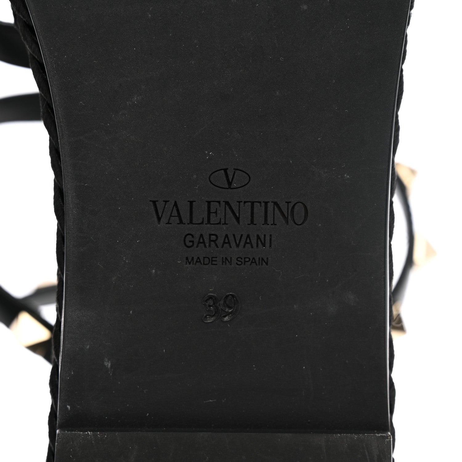 Valentino Garavani Calfskin Rockstud Ankle Strap Torchon Espadrille Caged 30/55mm Sandals 39 Black 6 of 12