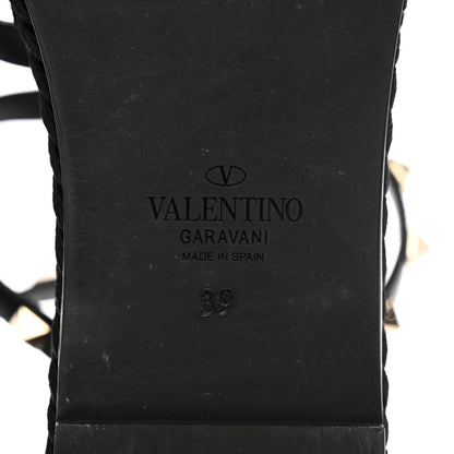 Valentino Garavani Calfskin Rockstud Ankle Strap Torchon Espadrille Caged 30/55mm Sandals 39 Black 6 of 12