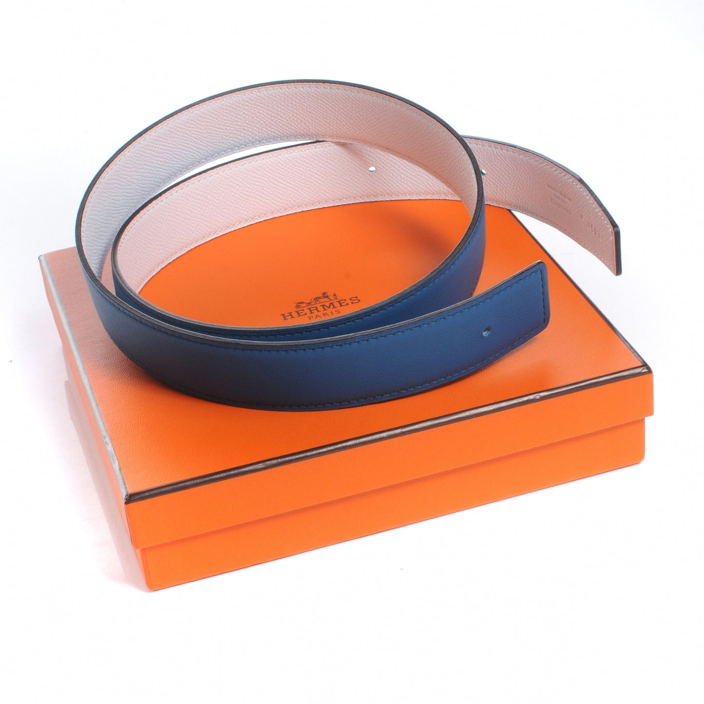 Swift Epsom Reversible Belt Strap Bleu de Galice and Blanc 85 NEW