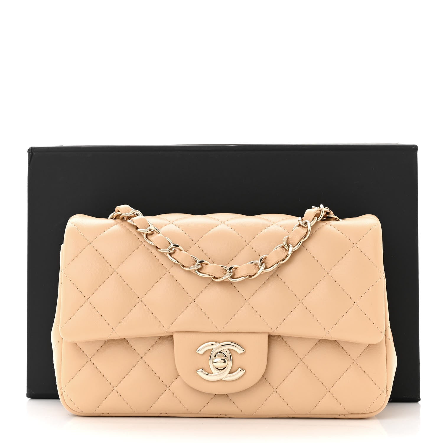 Chanel Lambskin Quilted Mini Rectangular Flap Beige 11 of 11