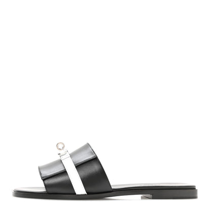 Hermes Calfskin Giulia Sandals 39 Black White 1 of 8
