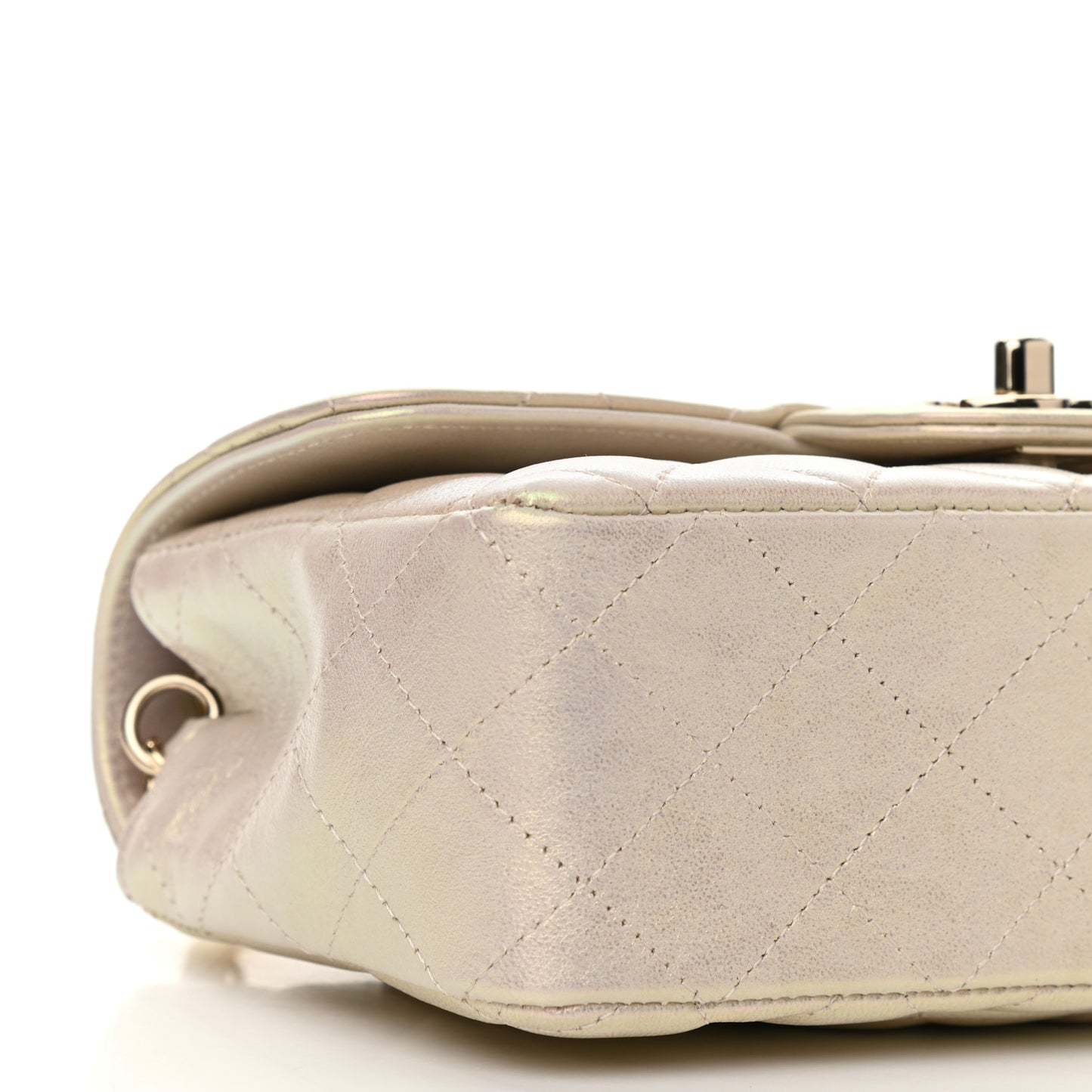Iridescent Lambskin Quilted Mini Rectangular Flap Ivory